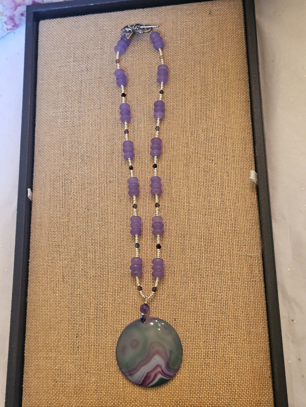 Handmade Faceted Purple Jade,Large Agate,Swarovski Crystal,Necklace